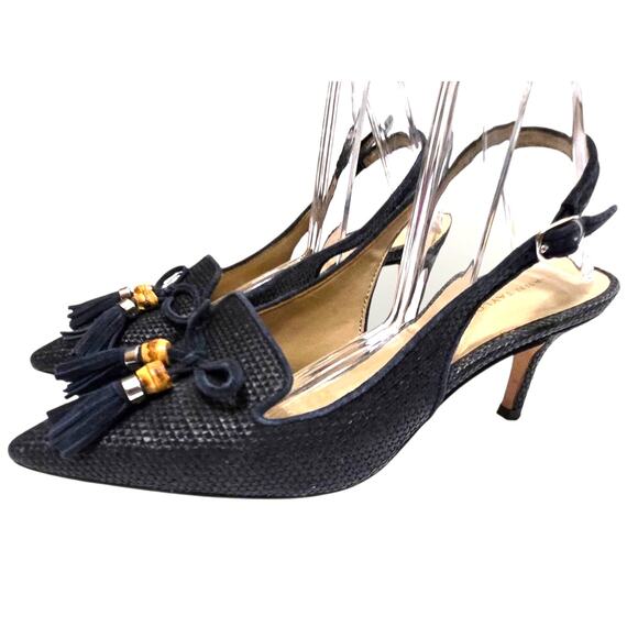 Ann Taylor Black Woven Slingback Heels Tassel Pumps Women's 5M - Picture 2 of 9